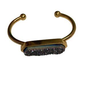 Kinsley Armelle Rainbow Druzy Bangle Cuff Bracelet Gold Tone Repaired